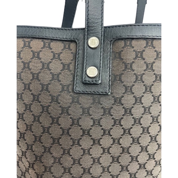 Authentic Elegant Vintage Celine Monogram Fabric Tote Bag, Brown & Black Putse - Picture 3 of 10